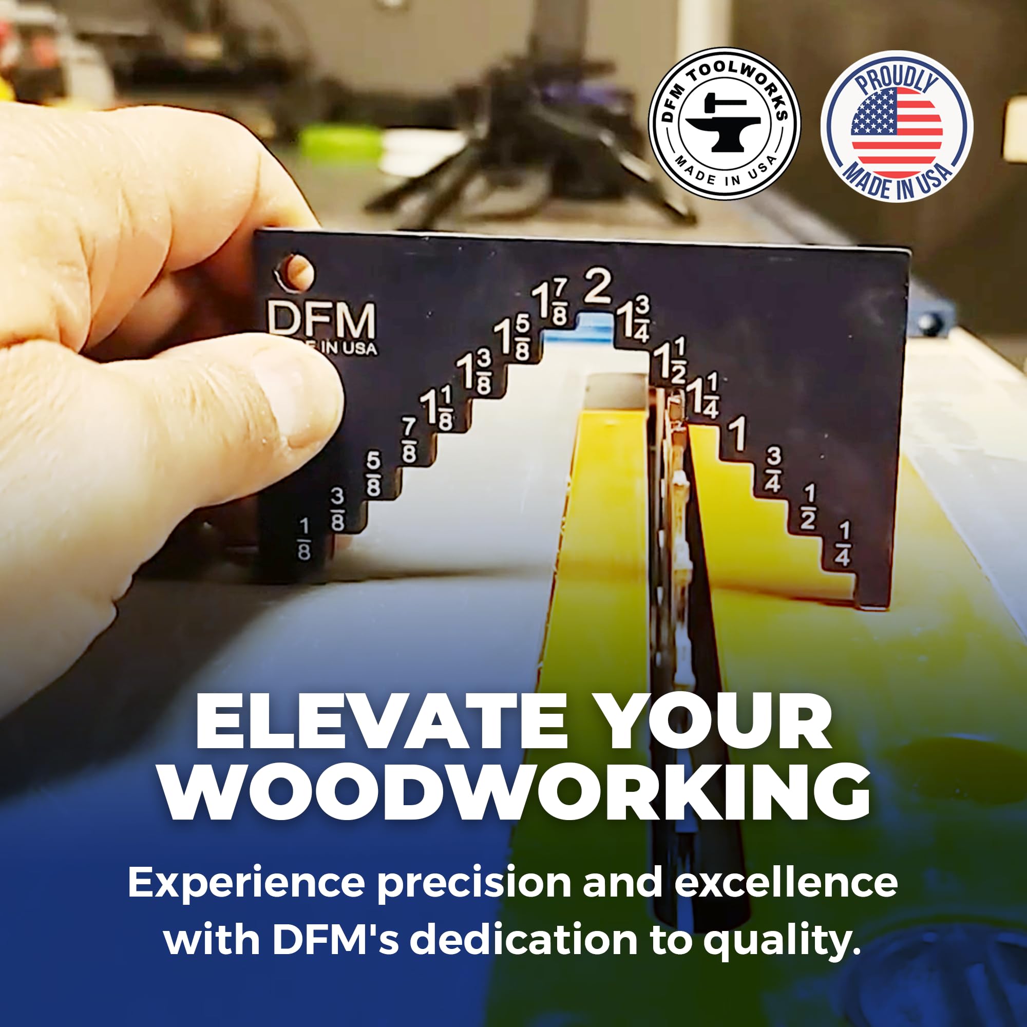 Self-standing DFM Tool Works gauge demonstrates stable setup on bench.