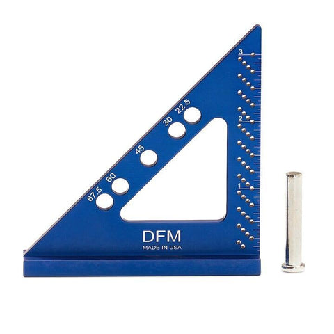 DFM Tool Works small carpenters tool with fixed miter angle pin for precise angles.