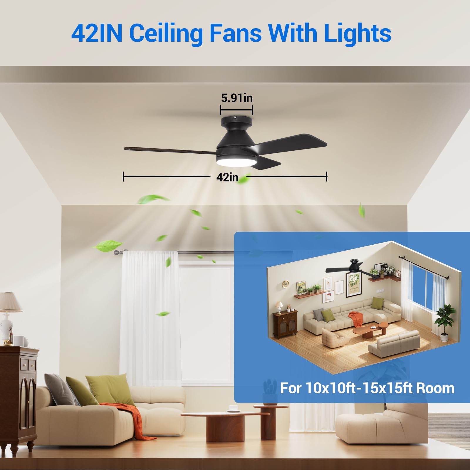 Dgguo black finish 42-inch fan blends with modern decor