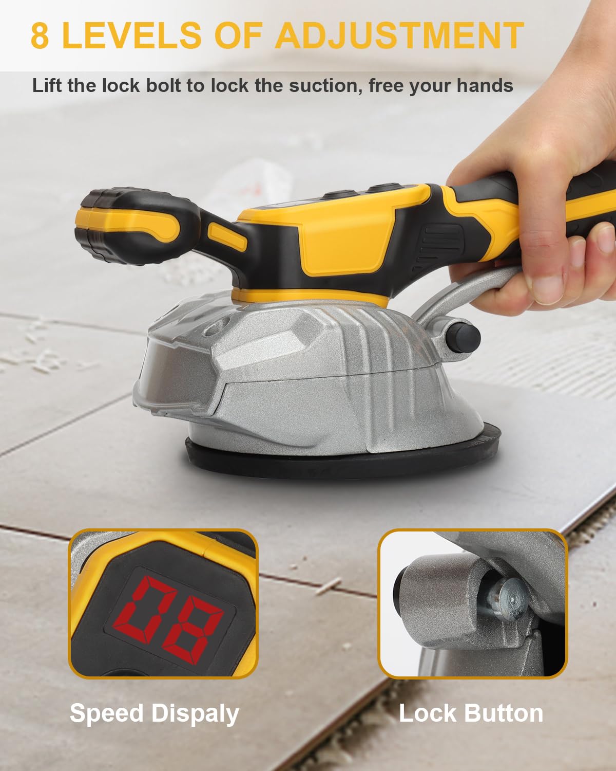 Dglyyxgs tiler vibrator with 8 speeds and digital display for precise tile placement