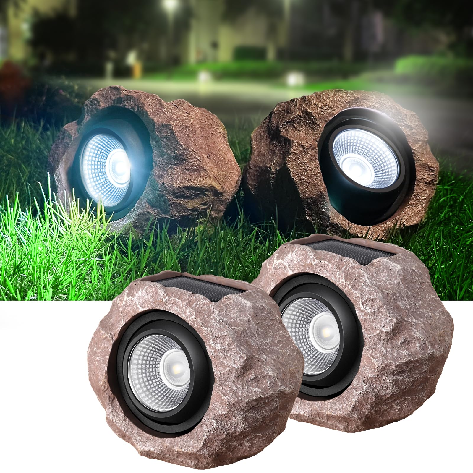 DGSCAK solar rock light front view for pathway illumination and durable outdoor use.