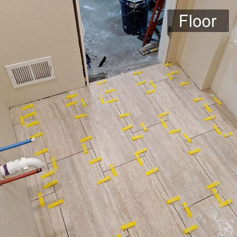 Tiles with flush joints demonstrated on wall or floor using DGSL system