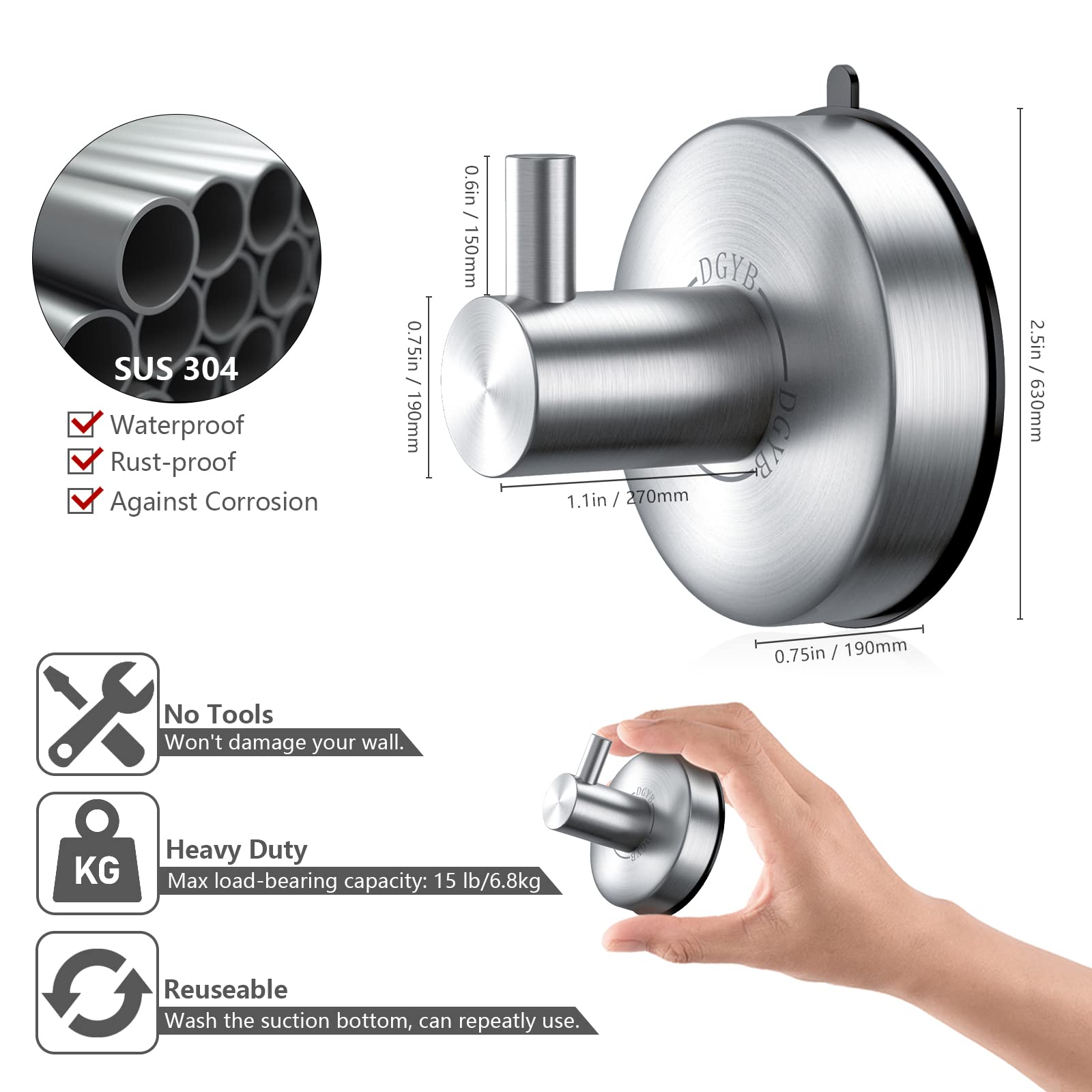 DGYB 304 stainless steel bathroom hook for durable daily use.