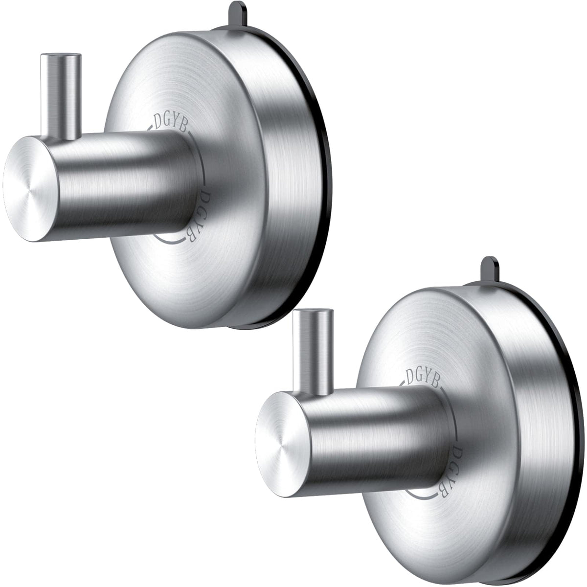 DGYB suction cup hooks in brushed nickel securely hold towels on glass surfaces.