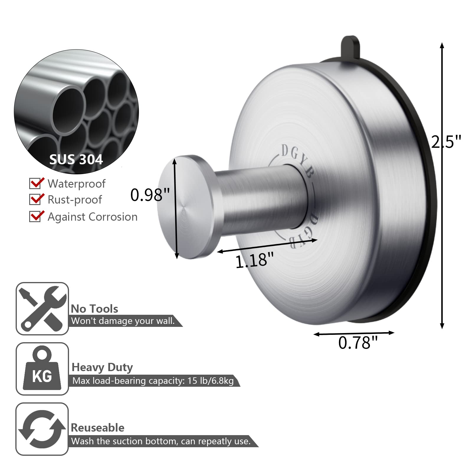 DGYB waterproof 304 stainless steel base resists rust in humid spaces