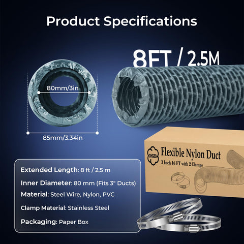 DHGBD tough and flexible nylon duct resists kinks and tears.