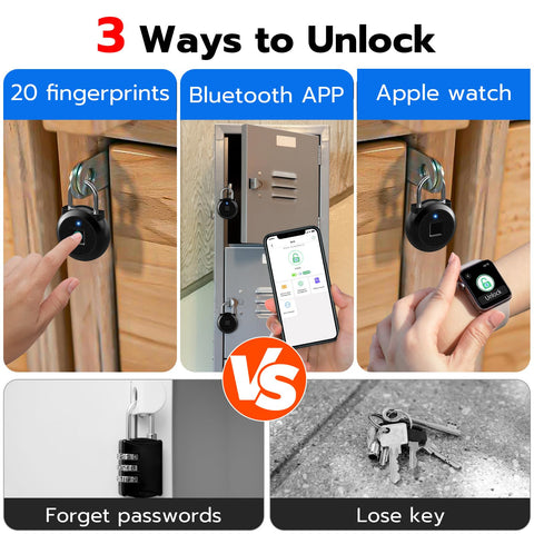 Dhiedas fingerprint lock Bluetooth setup shows app pairing for remote unlock.