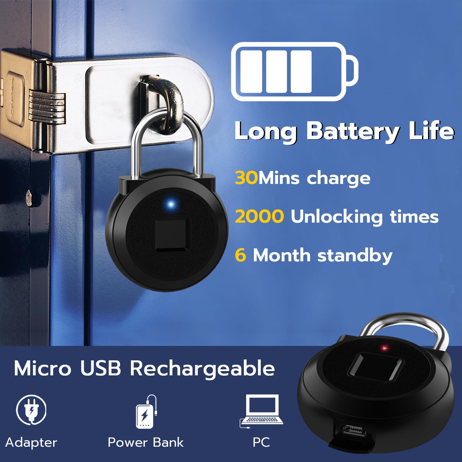 Dhiedas smart padlock battery section with long standby.