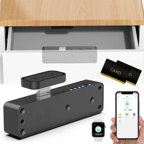 Dhiedas Smart RFID Drawer Lock installed inside cabinet for discreet security.