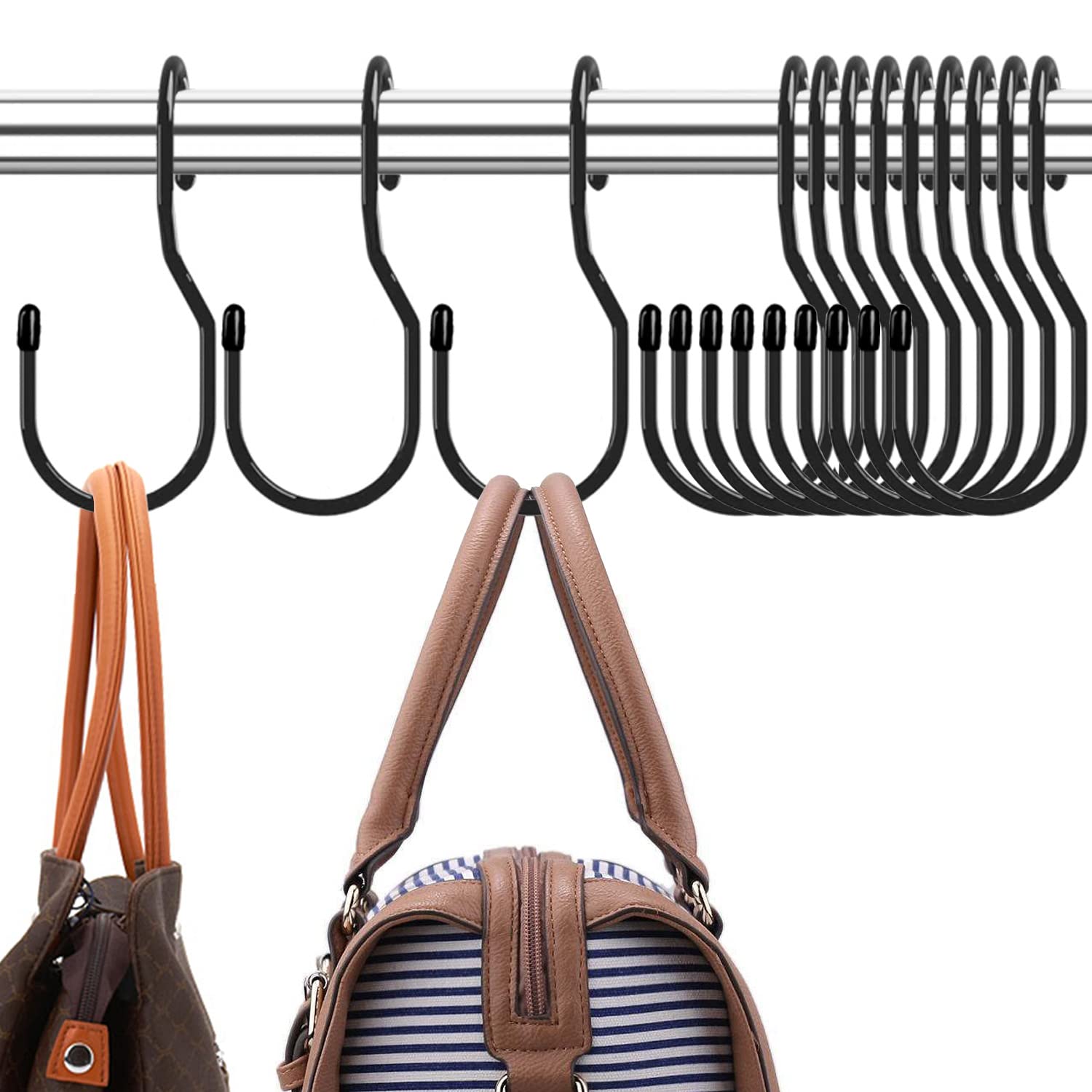 DHYLRICHER 5-inch twist design purse hanger on closet rod keeps bags secure.