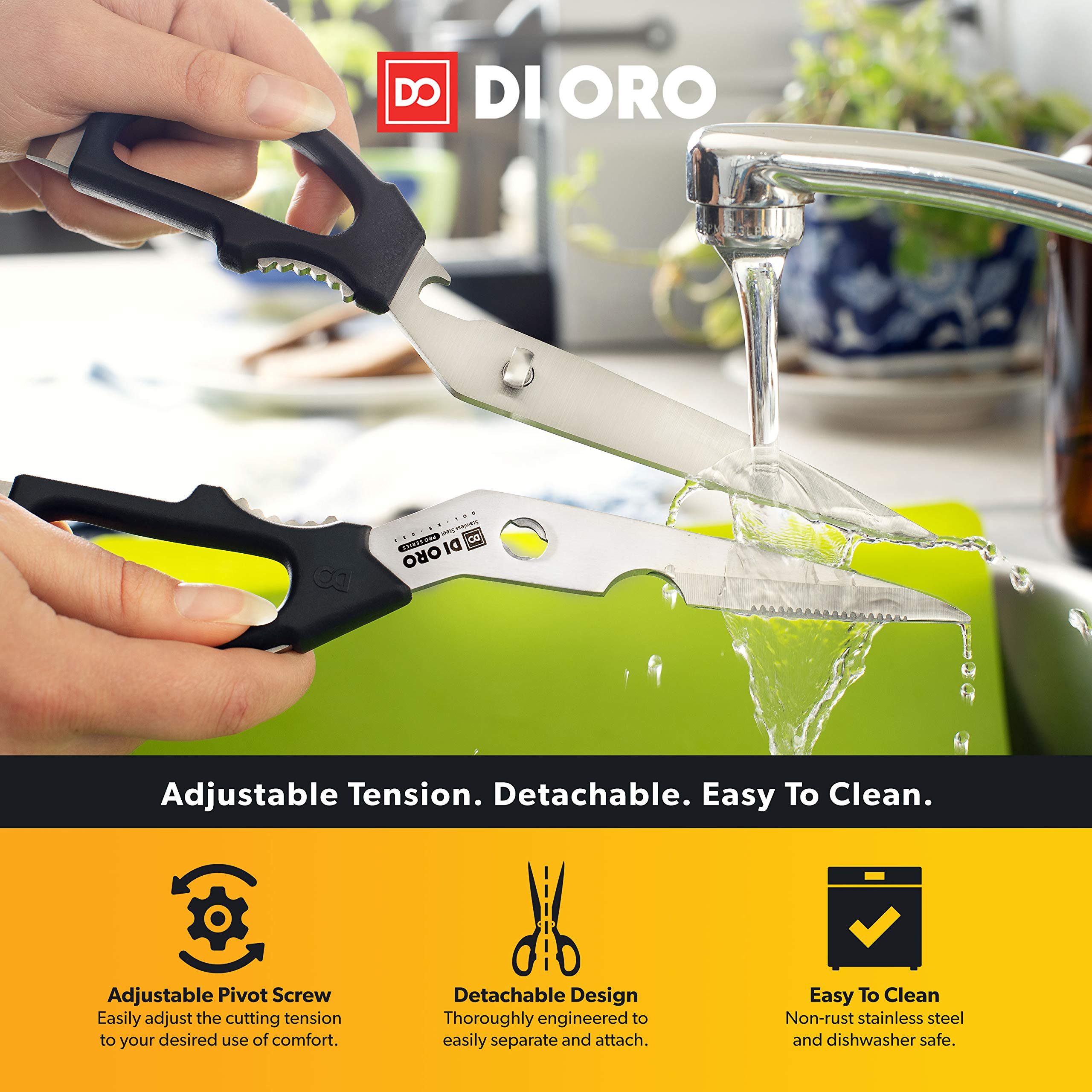 DI ORO Heavy Duty Kitchen Shears micro-serrations tackle tough cuts.