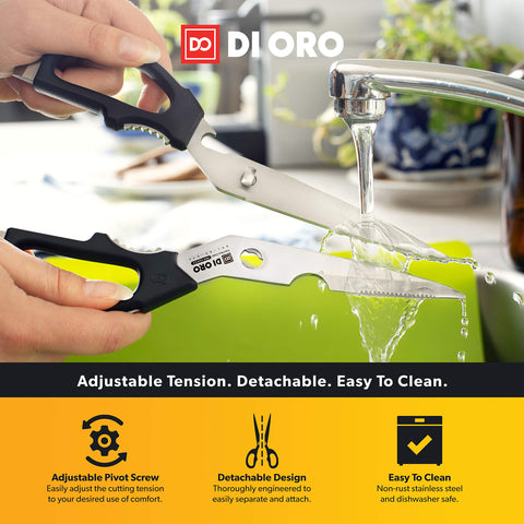 DI ORO Heavy Duty Kitchen Shears micro-serrations tackle tough cuts.