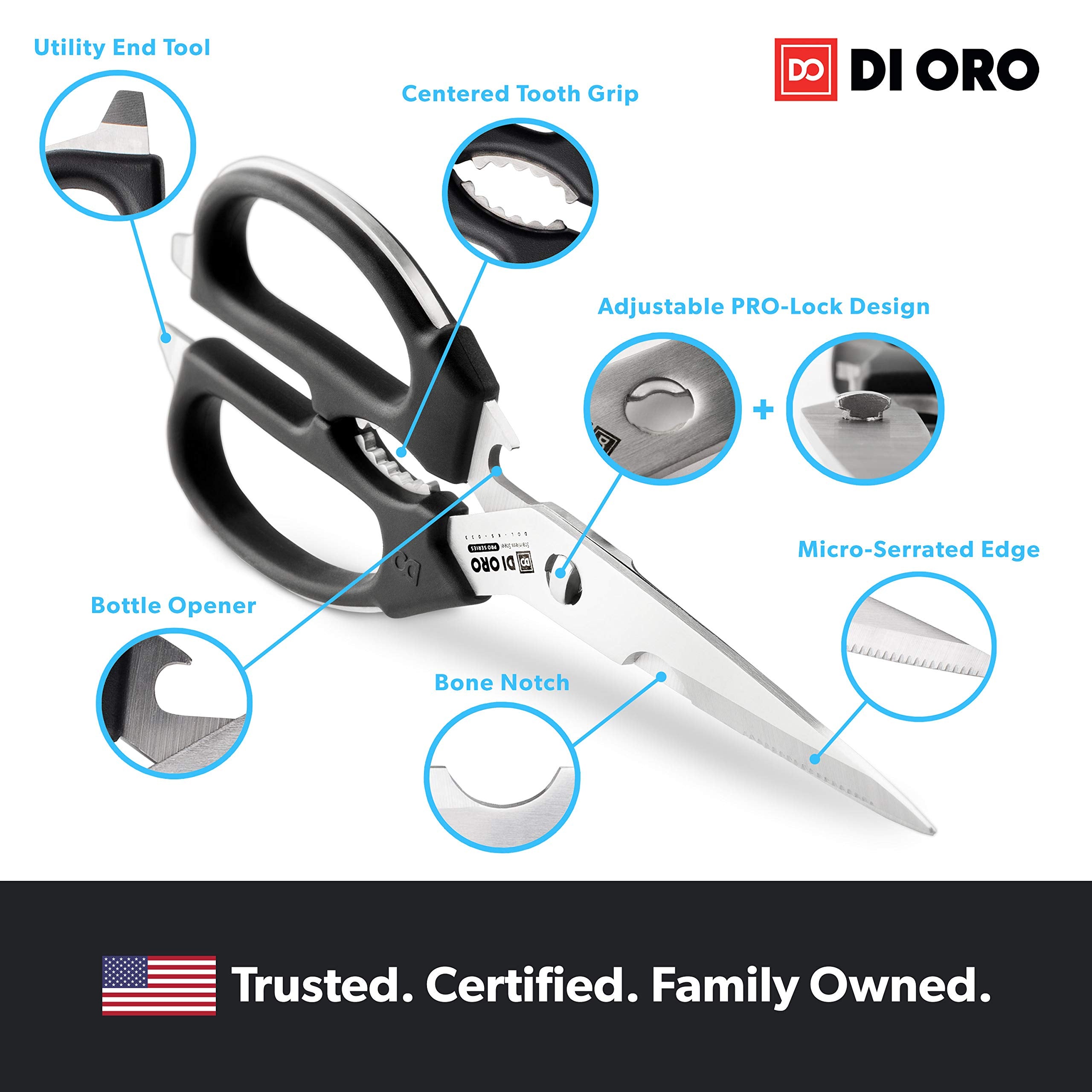 DI ORO Heavy Duty Kitchen Shears universal comfort for left and right-handed users.