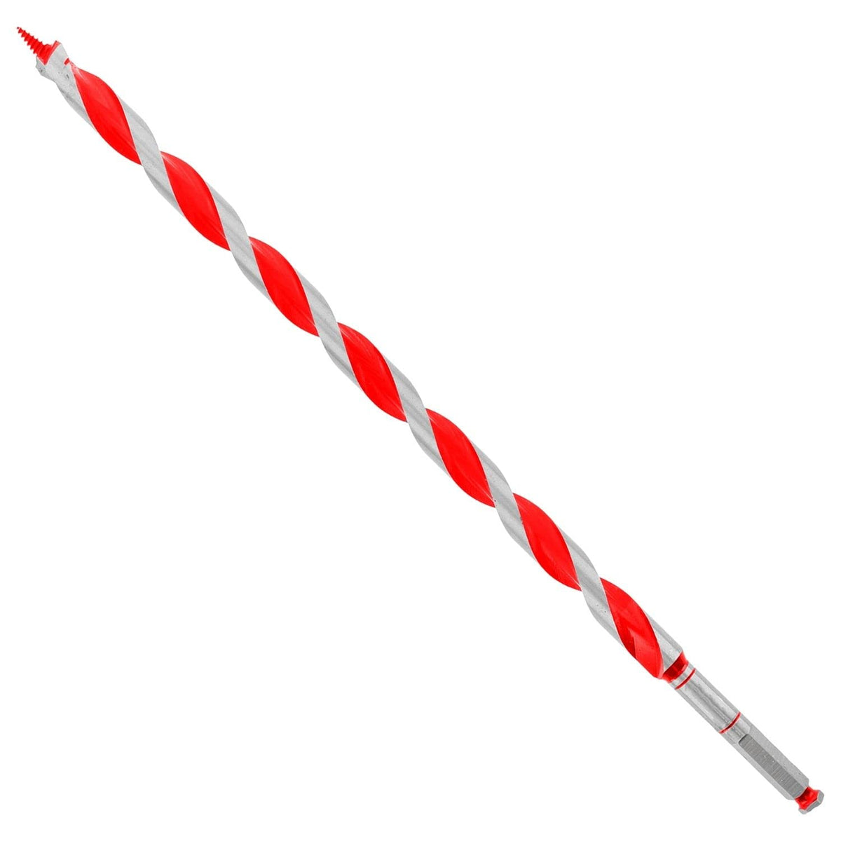 Diablo auger bit cutting through nail-embedded wood with Dura-Tip durability.