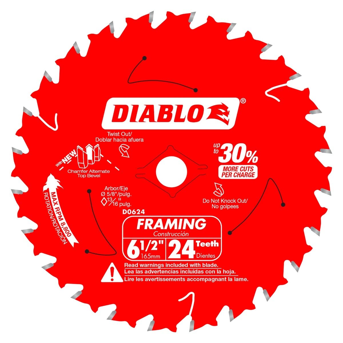 Diablo D0624A framing saw blade on a jobsite highlighting precision cutting and stability.