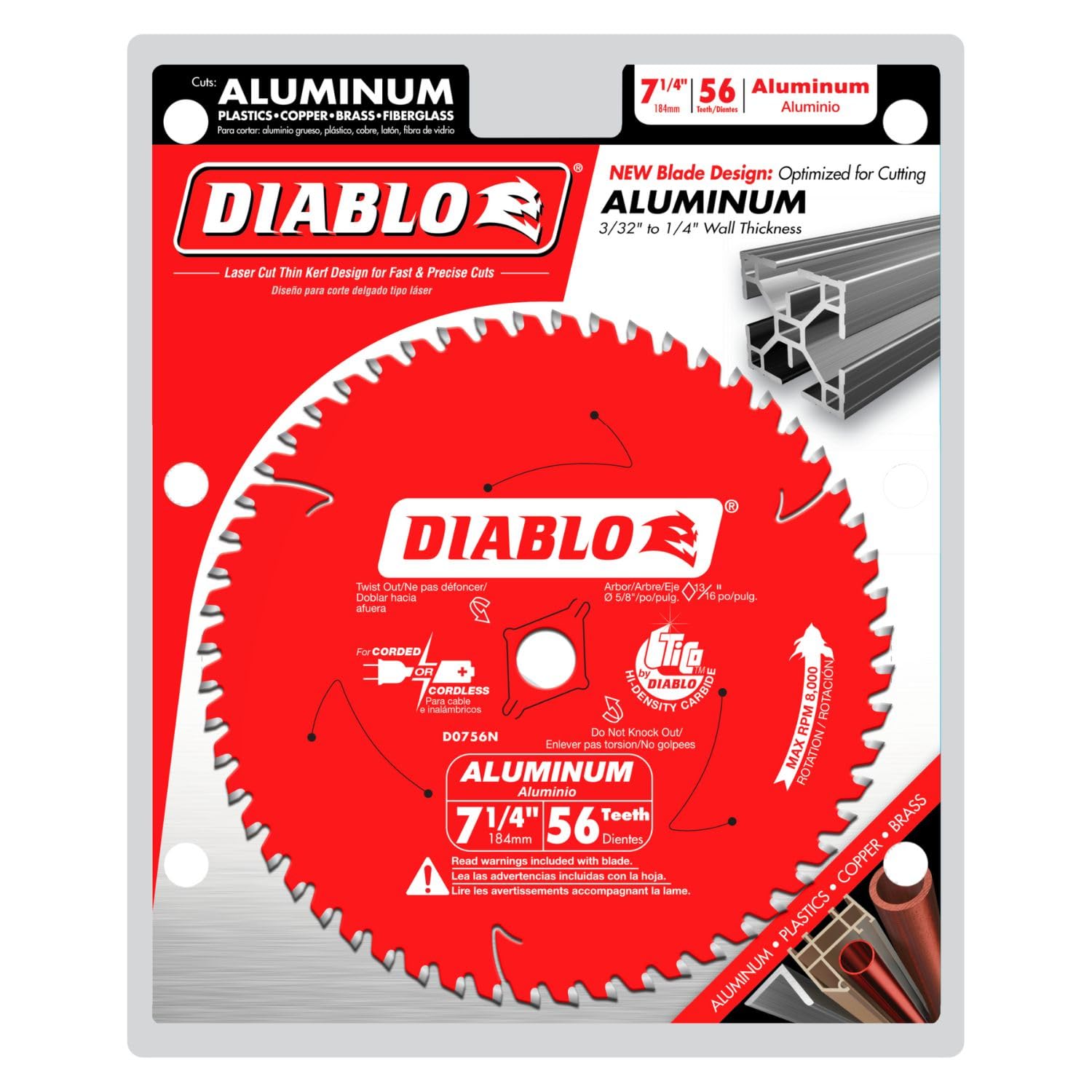 Diablo D0756N stabilizer vents reducing vibration during aluminum cutting