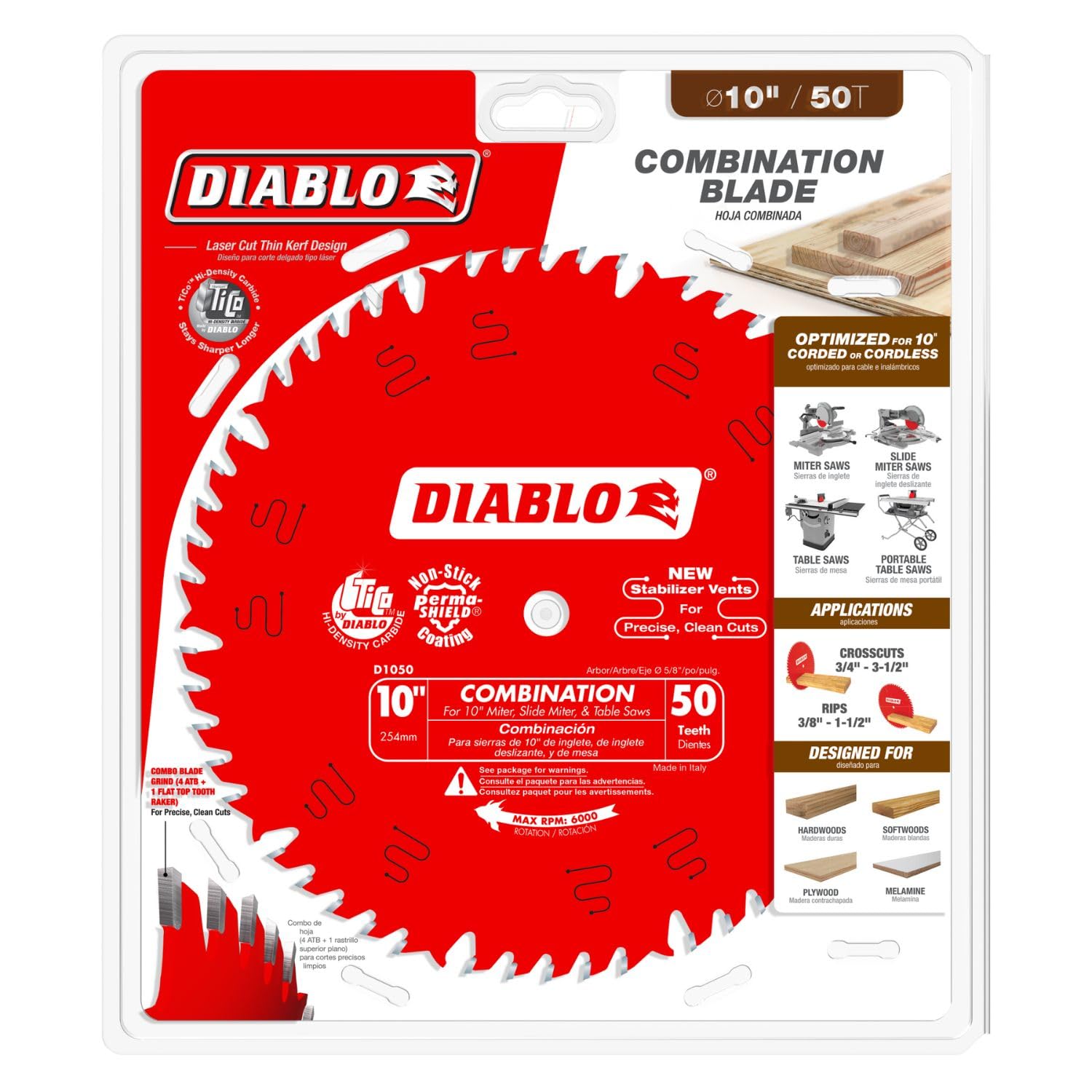 Diablo D1050X blade in action for smooth wood cuts and long blade life