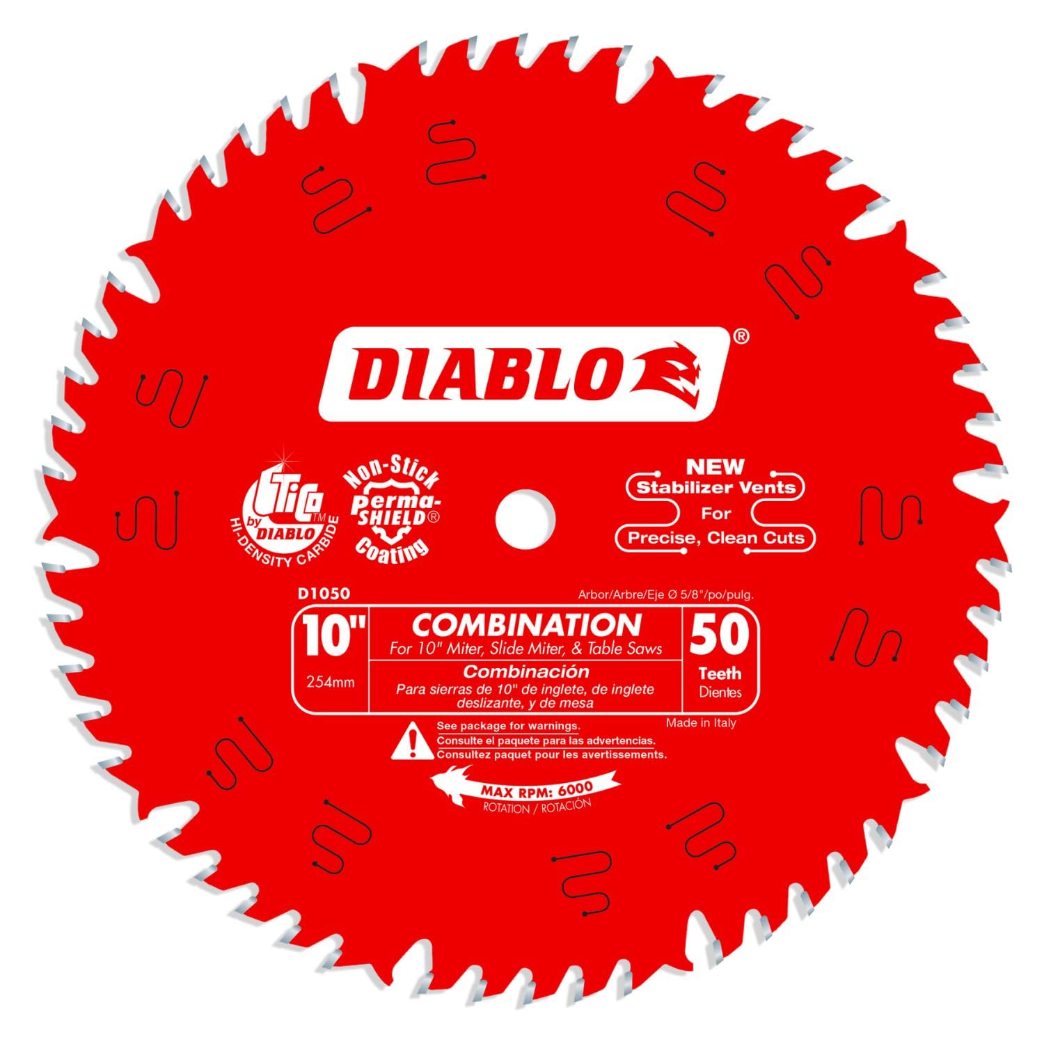 Diablo D1050X 10-inch blade side view for precise ripping and crosscutting