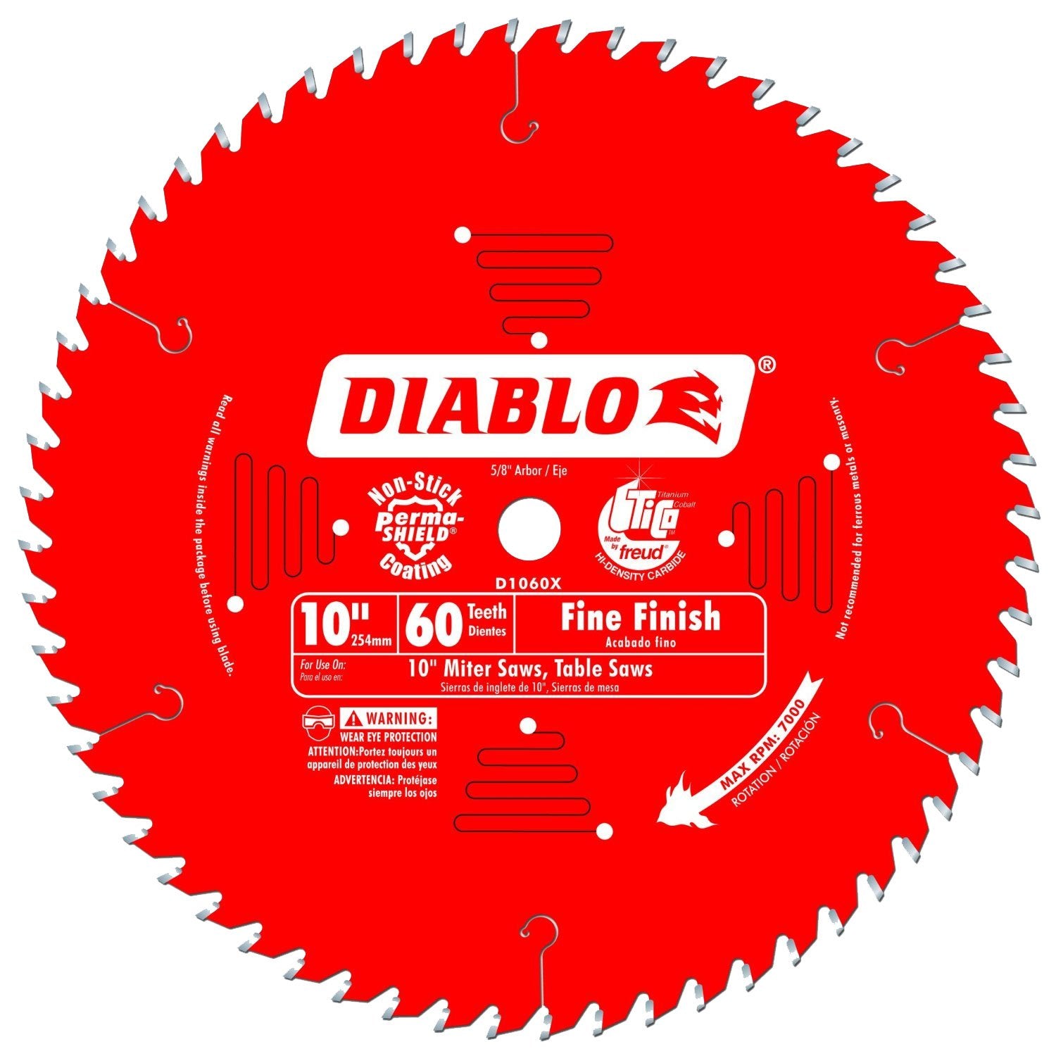 Diablo D1060X 10-inch 60-tooth finish blade for clean, precise crosscuts in wood.