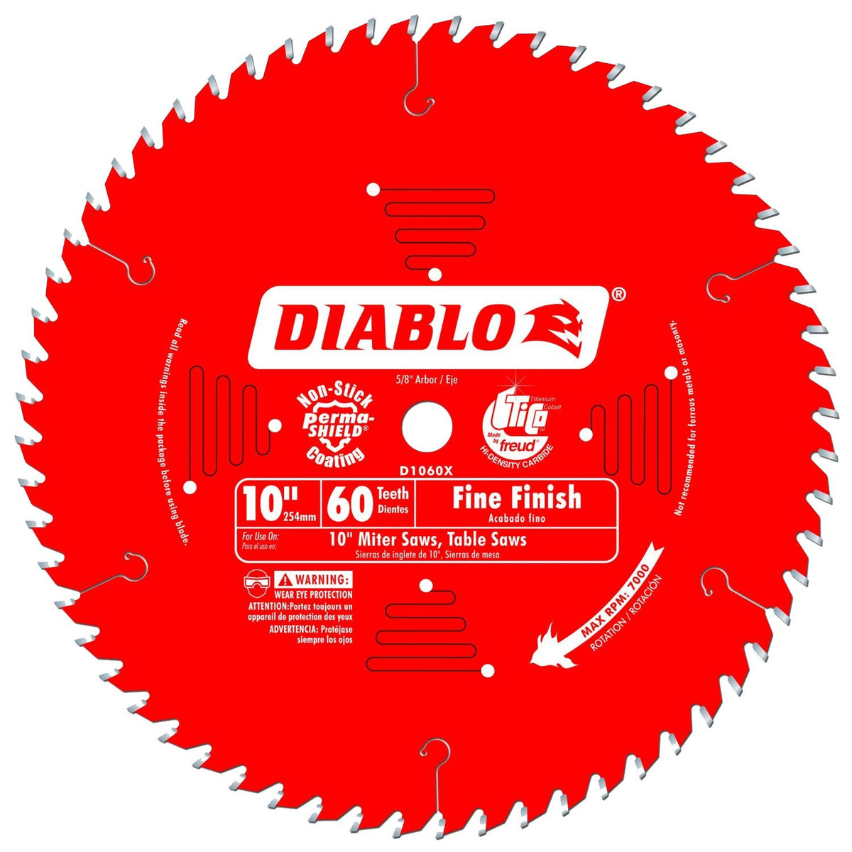 Diablo D1060X 10-inch 60-tooth finish blade for clean, precise crosscuts in wood.