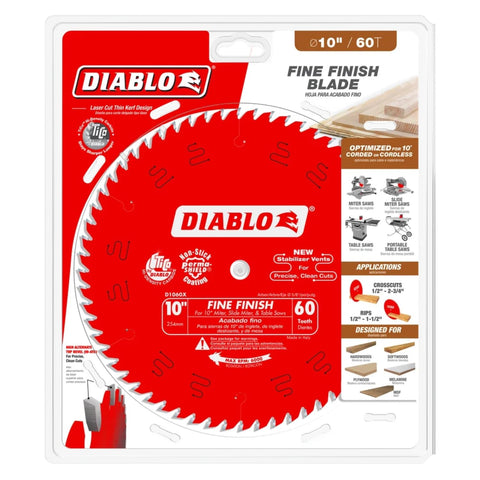 Diablo D1060X blade with 60 Hi-ATB teeth for clean cuts on veneer plywood.