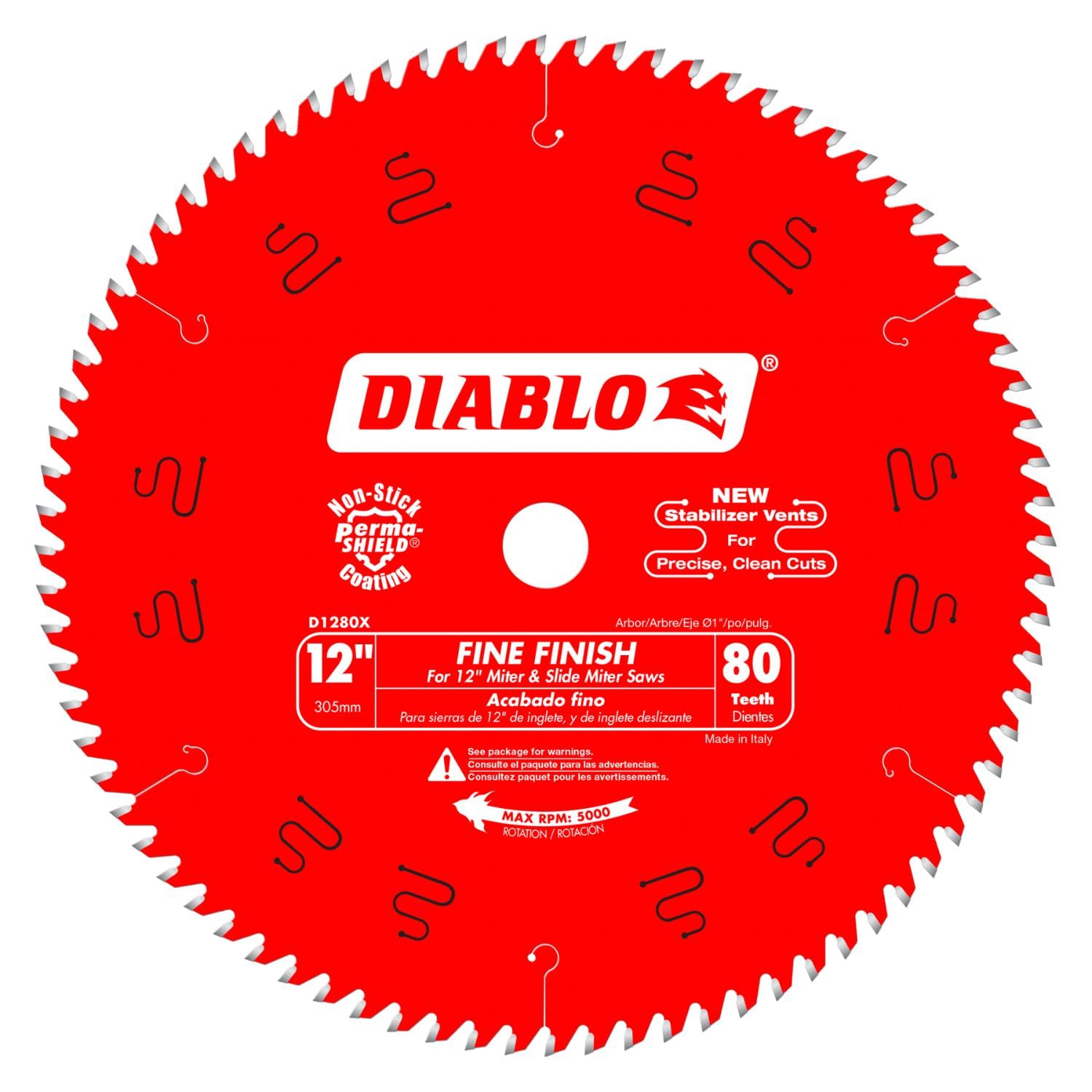 Diablo D1280X 12-inch 80T ATB blade for precise crosscuts and smooth finishes.