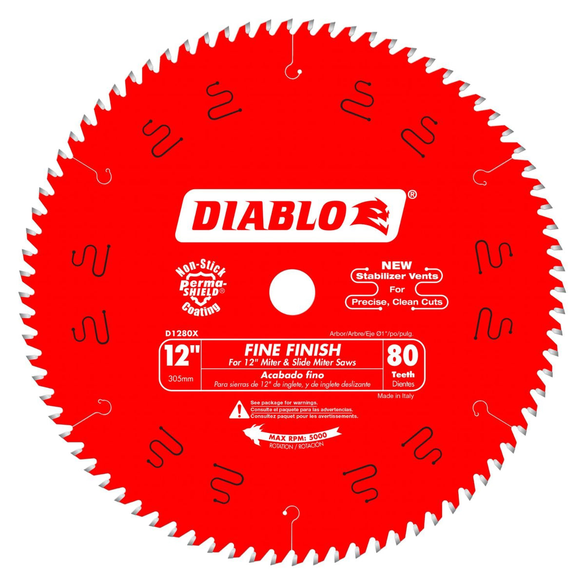 Diablo D1280X 12-inch 80T ATB blade for precise crosscuts and smooth finishes.