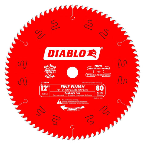 Diablo D1280X 12-inch 80T ATB blade for precise crosscuts and smooth finishes.