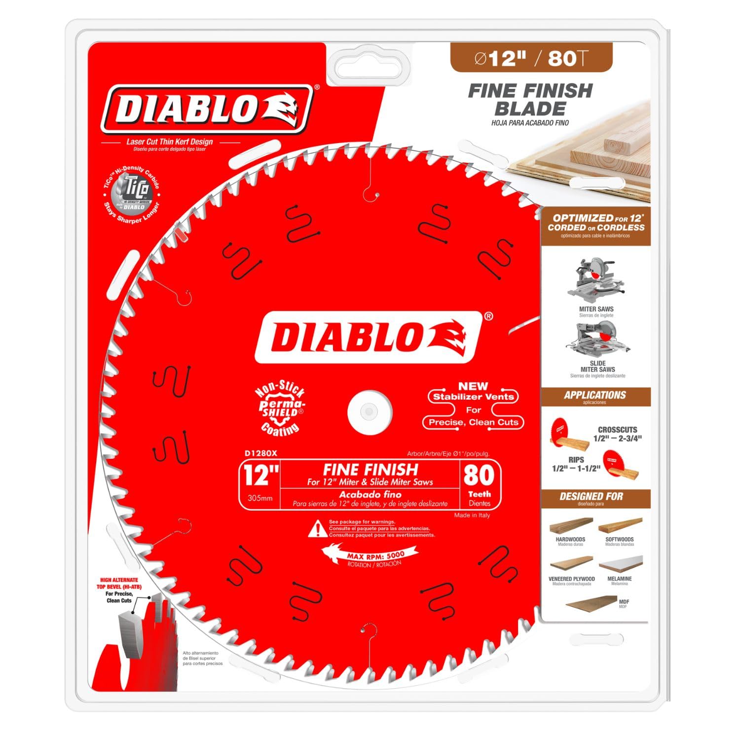 Diablo D1280X TiCo carbide with Perma-Shield coating for durability and low pitch buildup.