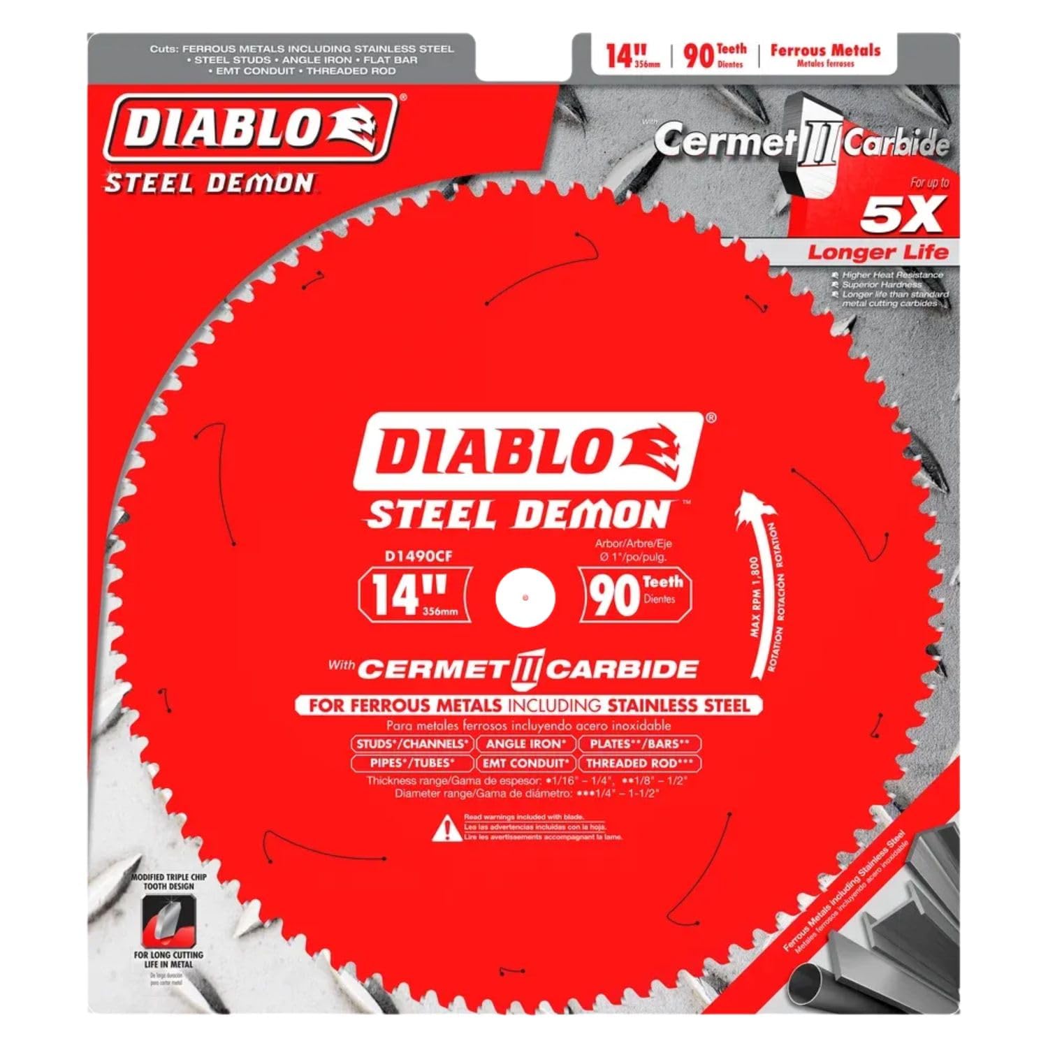 Diablo D1490CF blade in action cutting steel with fast, clean results