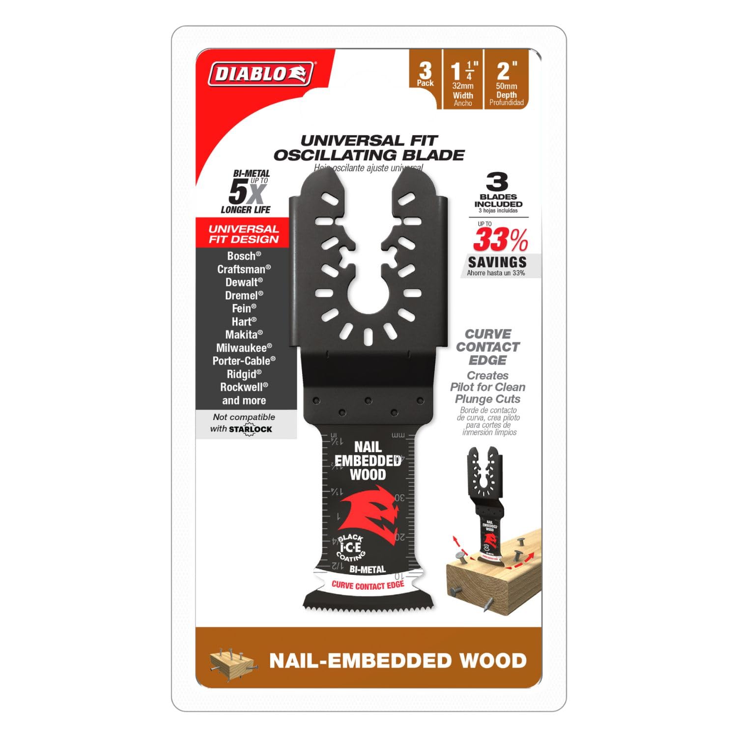 Diablo Demo Demon bi-metal blade enabling deep 2-inch cuts in nail-embedded wood