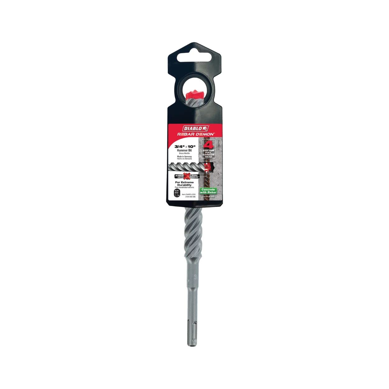 Diablo Dura-Carbide SDS-Plus 4-Cutter tip close-up showing precise start