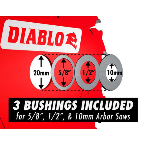 Diablo Fast Framing Saw Blade arbor compatibility closeup shows multiple arbor fit options.