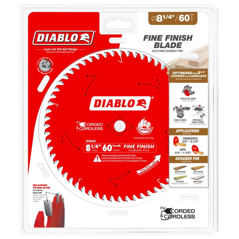 Diablo blade in use on wood, delivering clean cuts on plywood and melamine