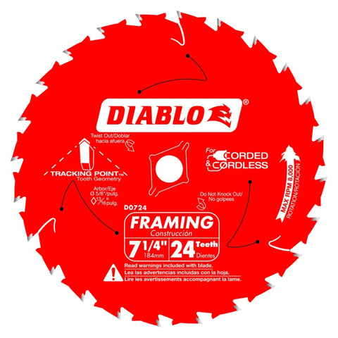 Diablo tracking-point design blade ensuring accurate cuts for framing, plywood, and pressure-treated wood.