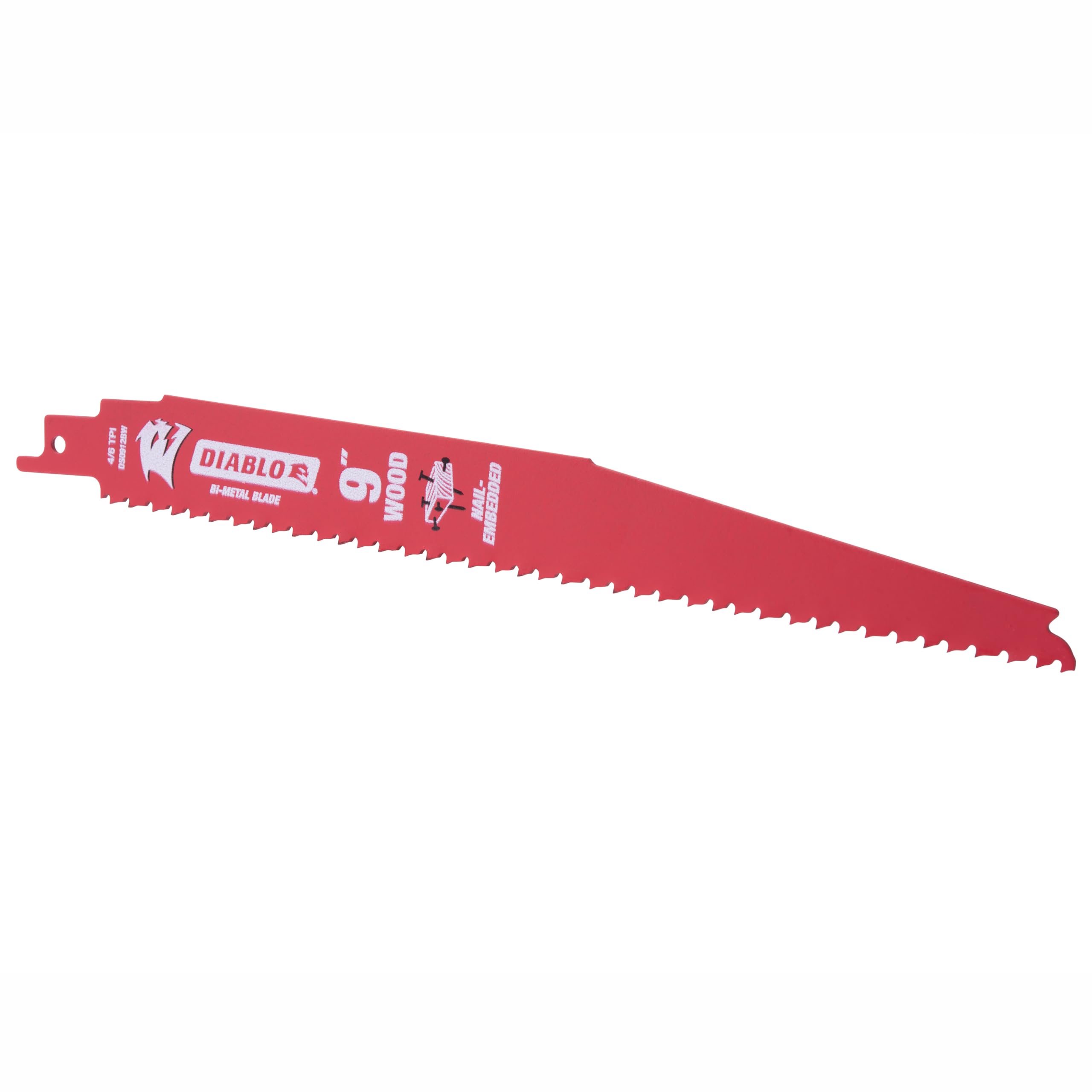 Diablo Freud DS0912BW25 Demo Demon blade row shows versatile tooth design for nail-embedded wood.
