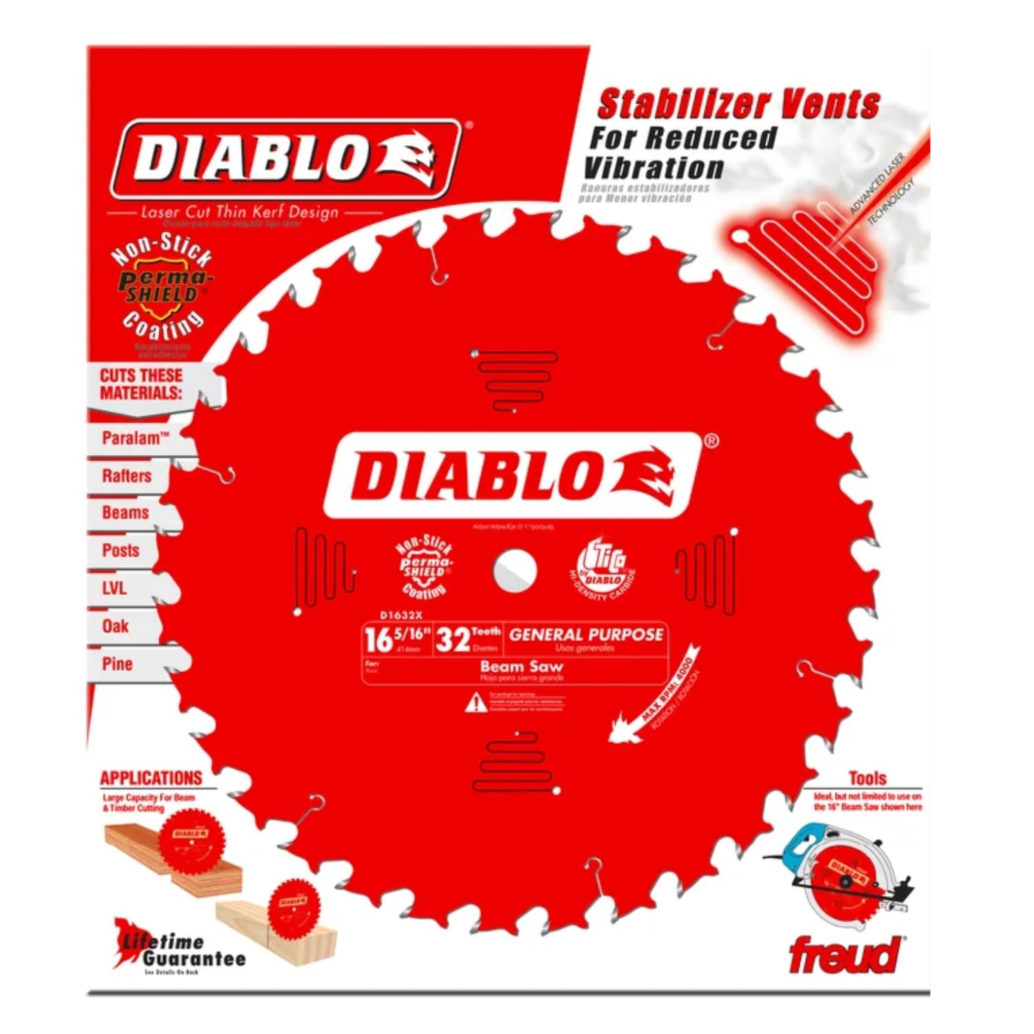 Diablo general purpose blade close-up shows Perma-Shield coating reducing heat and gumming for longer life