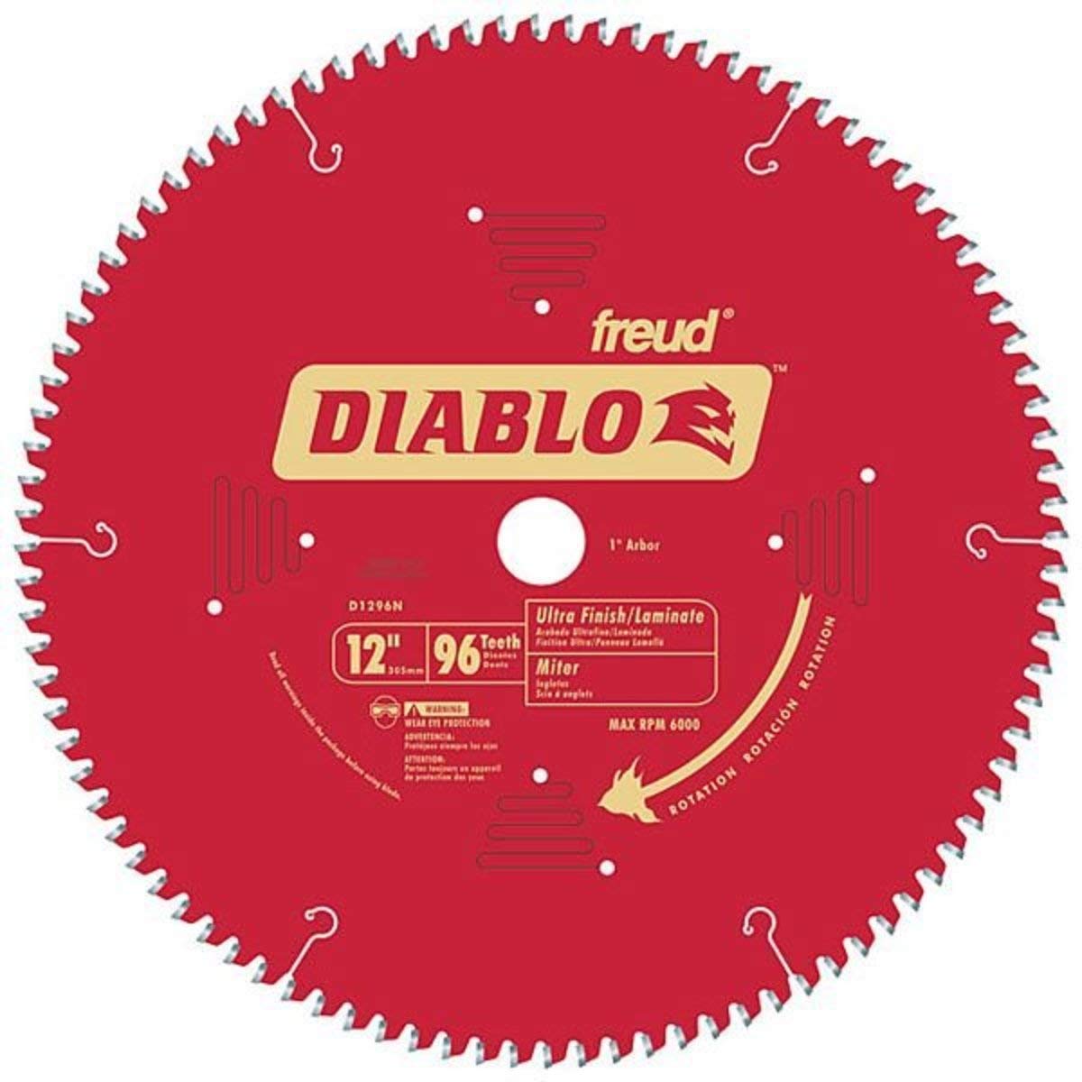 Diablo Saw Blade for medium aluminum with 12-inch diameter and 96 TCG teeth for clean cuts.
