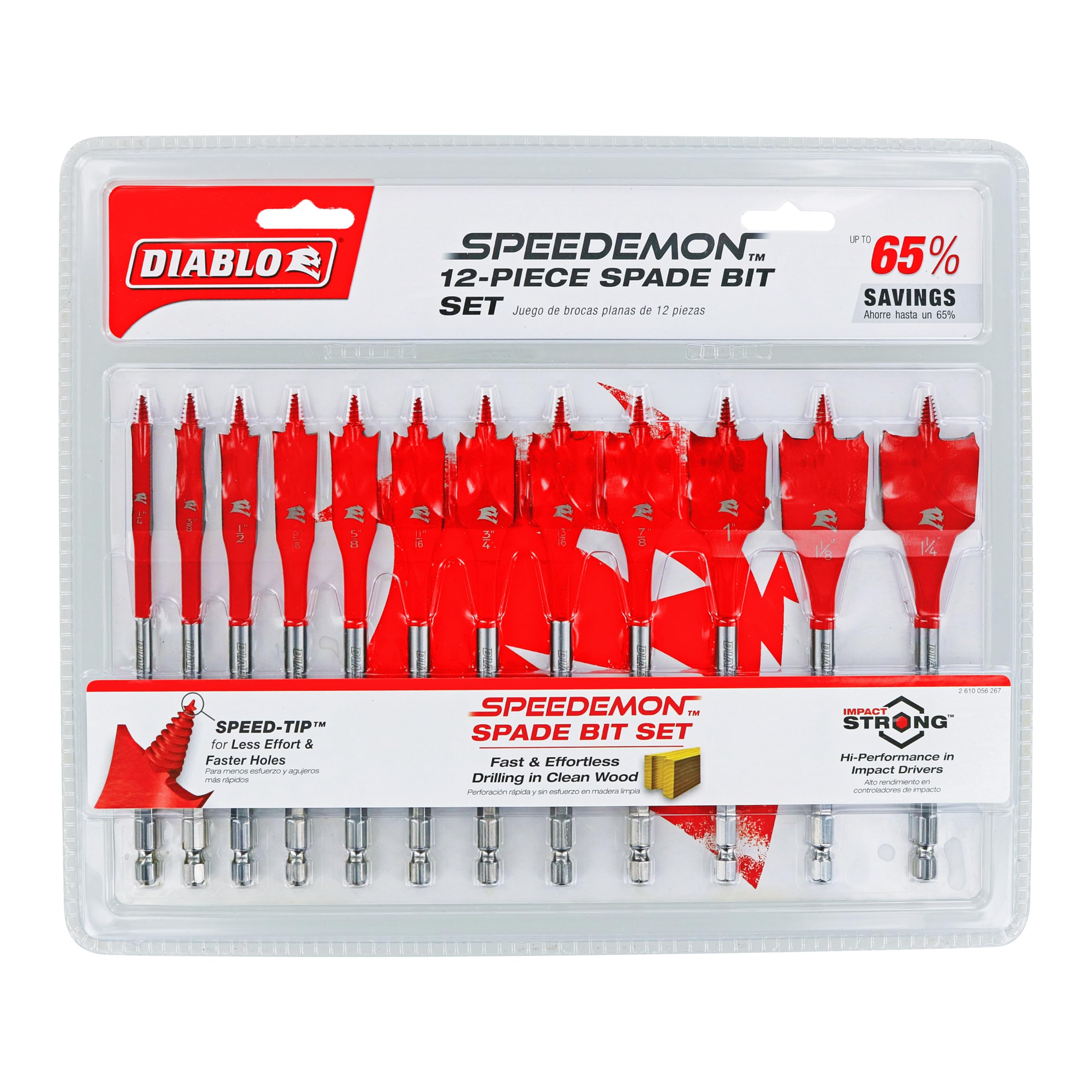 Diablo DSP2950-S12 spade bits with curved paddle enhance chip evacuation for smoother drilling.