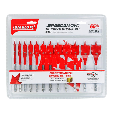 Diablo DSP2950-S12 spade bits with curved paddle enhance chip evacuation for smoother drilling.