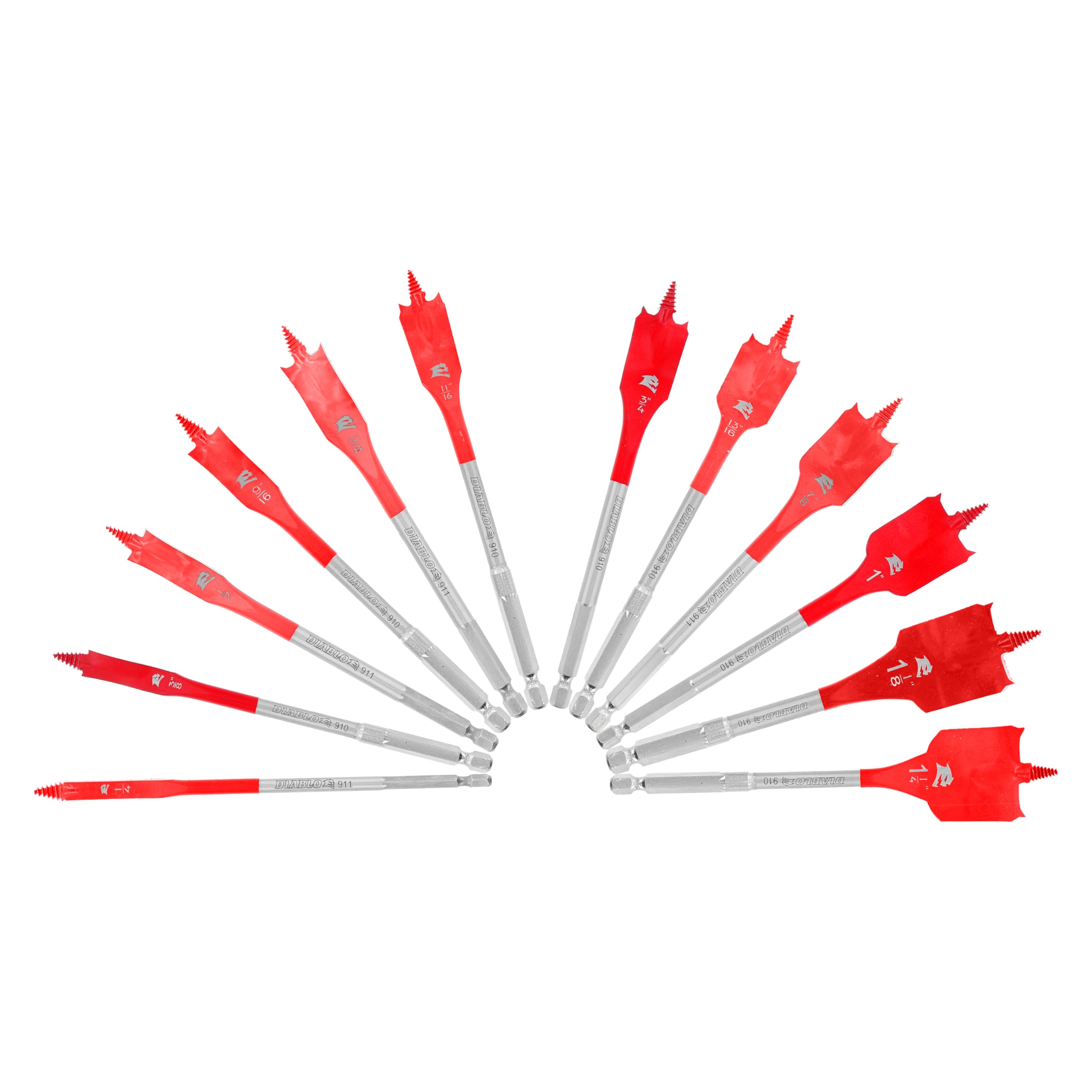 Diablo spade bit set for wood with speed-tip enhances fast, clean holes.