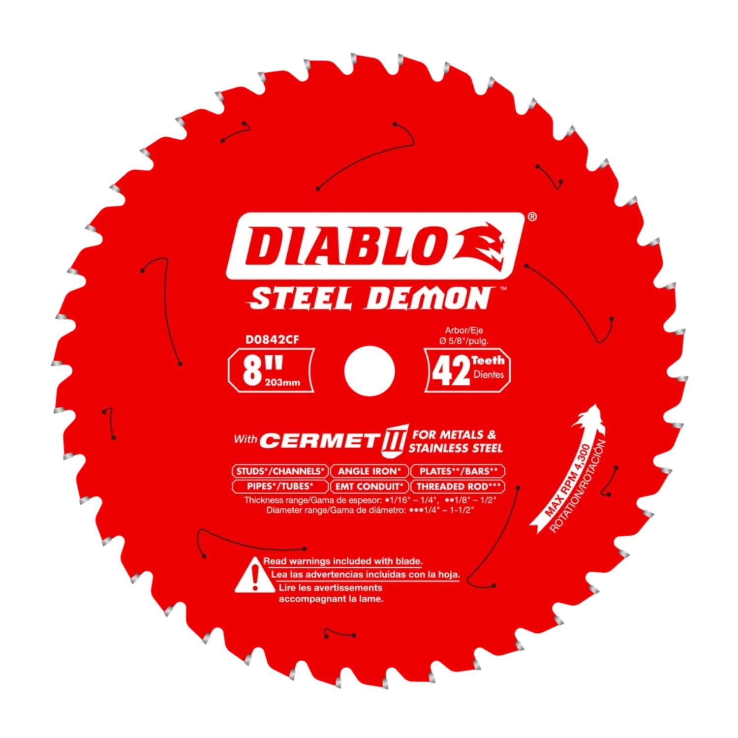 Diablo Steel Demon Cermet II 8in blade for precise thick-metal cuts.