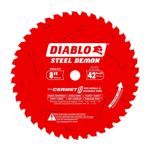 Diablo Steel Demon Cermet II 8in blade for precise thick-metal cuts.