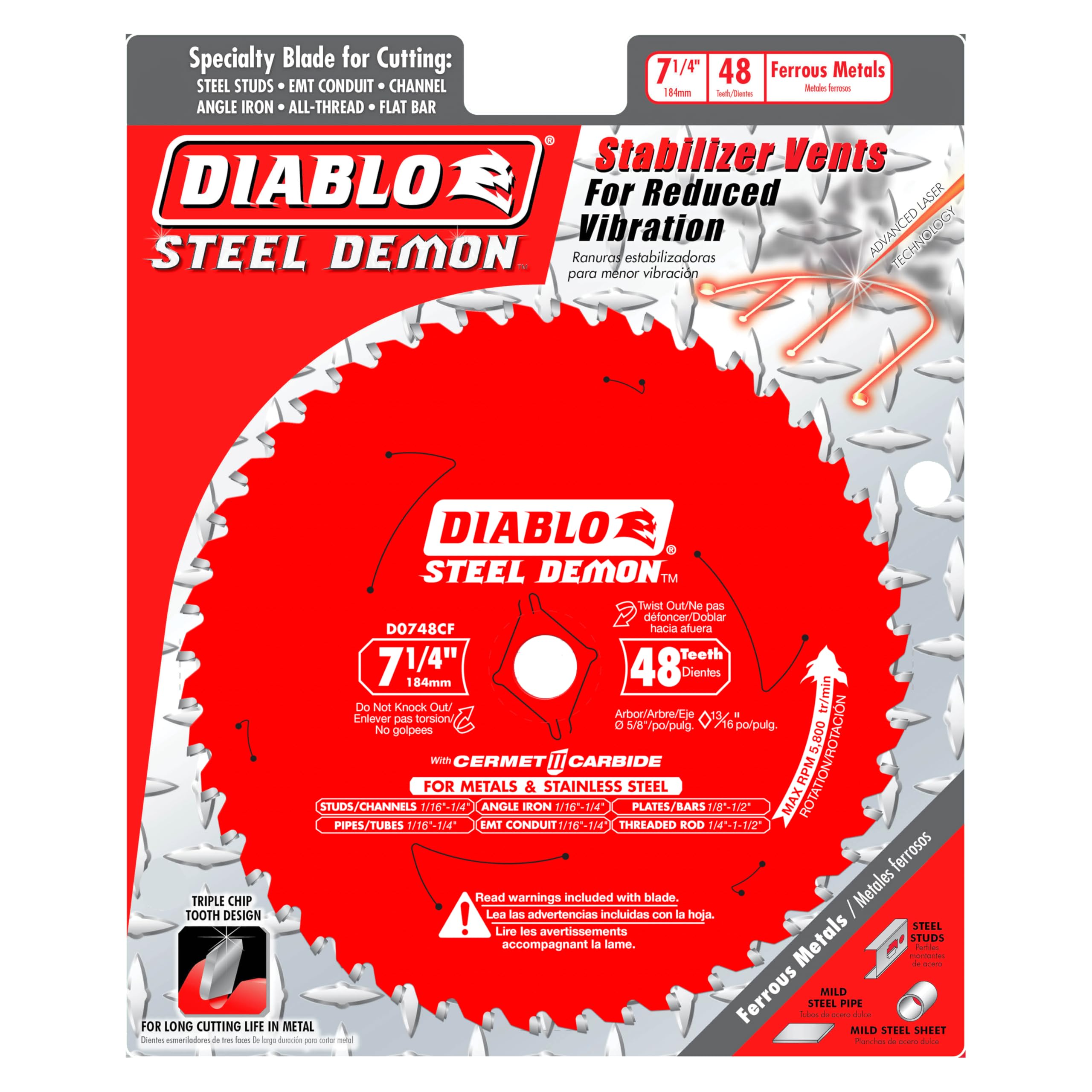 Diablo Steel Demon Cermet II blade cutting metal in action for cooler, cleaner cuts