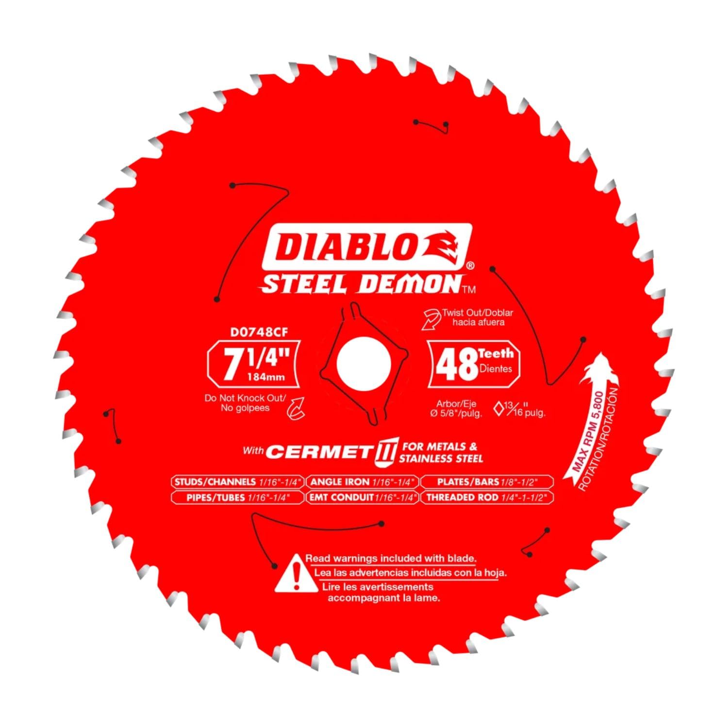 Diablo Steel Demon Cermet II blade close-up for 7-1-4 inch metal cutting with longer life