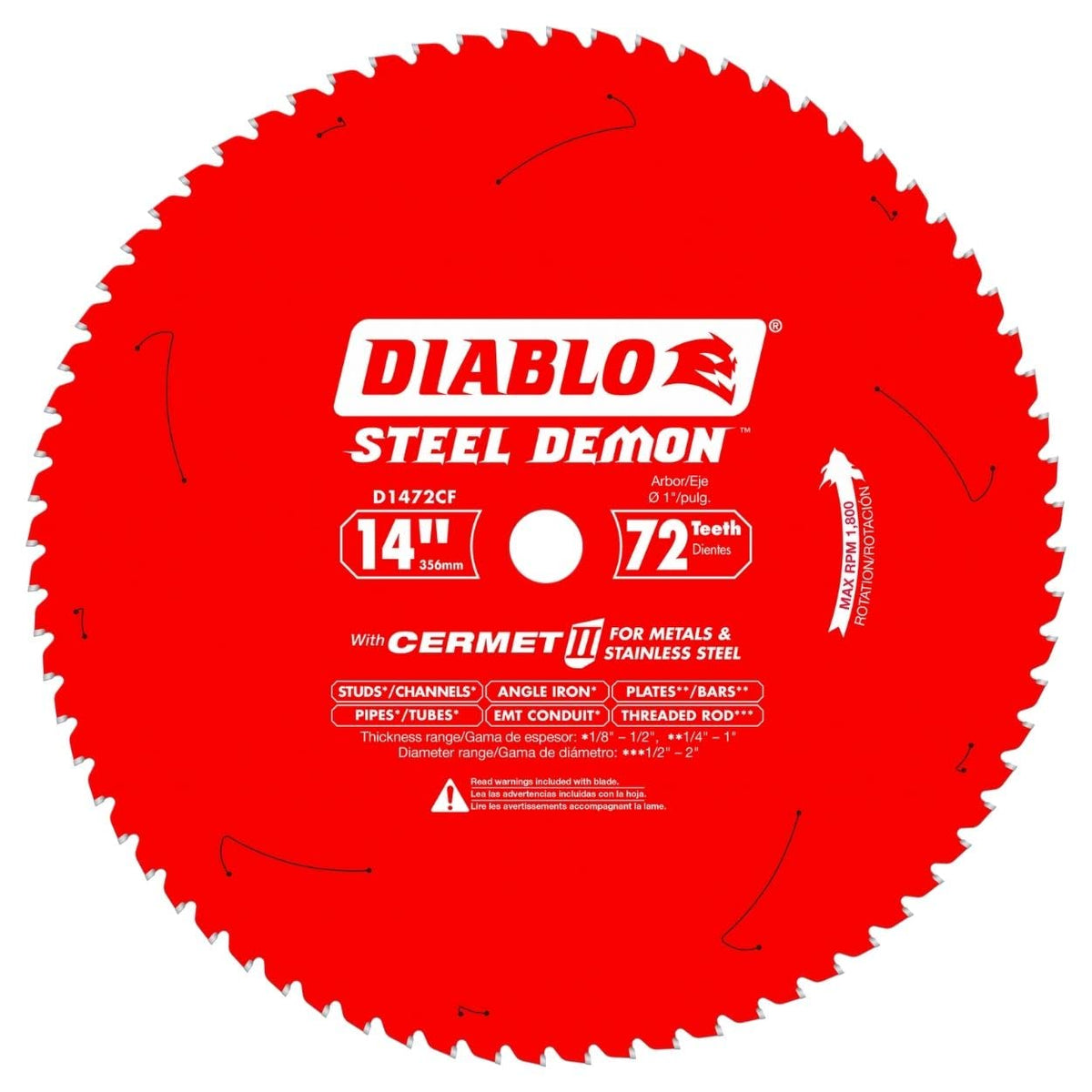 Diablo Steel Demon Cermet II blade with 72 teeth designed for durable metal cutting.