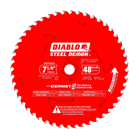 Diablo Steel Demon Cermet II teeth close-up showing 48 teeth for ferrous metal cuts