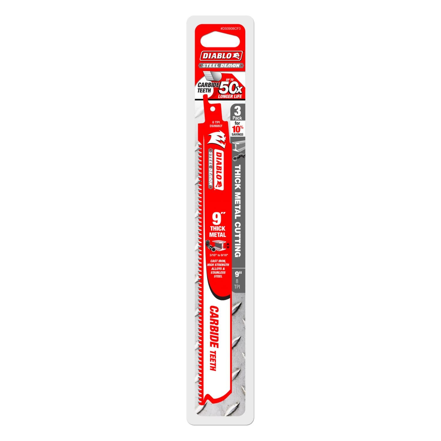 Diablo Steel Demon blade with enhanced tip-to-blade connection for impact resistance.