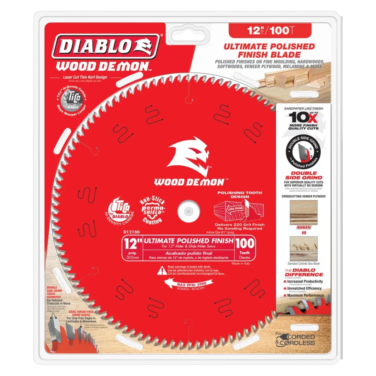 Diablo Ultimate Polished Finish Saw Blade dust-free-cutting enables precise, clean cuts.