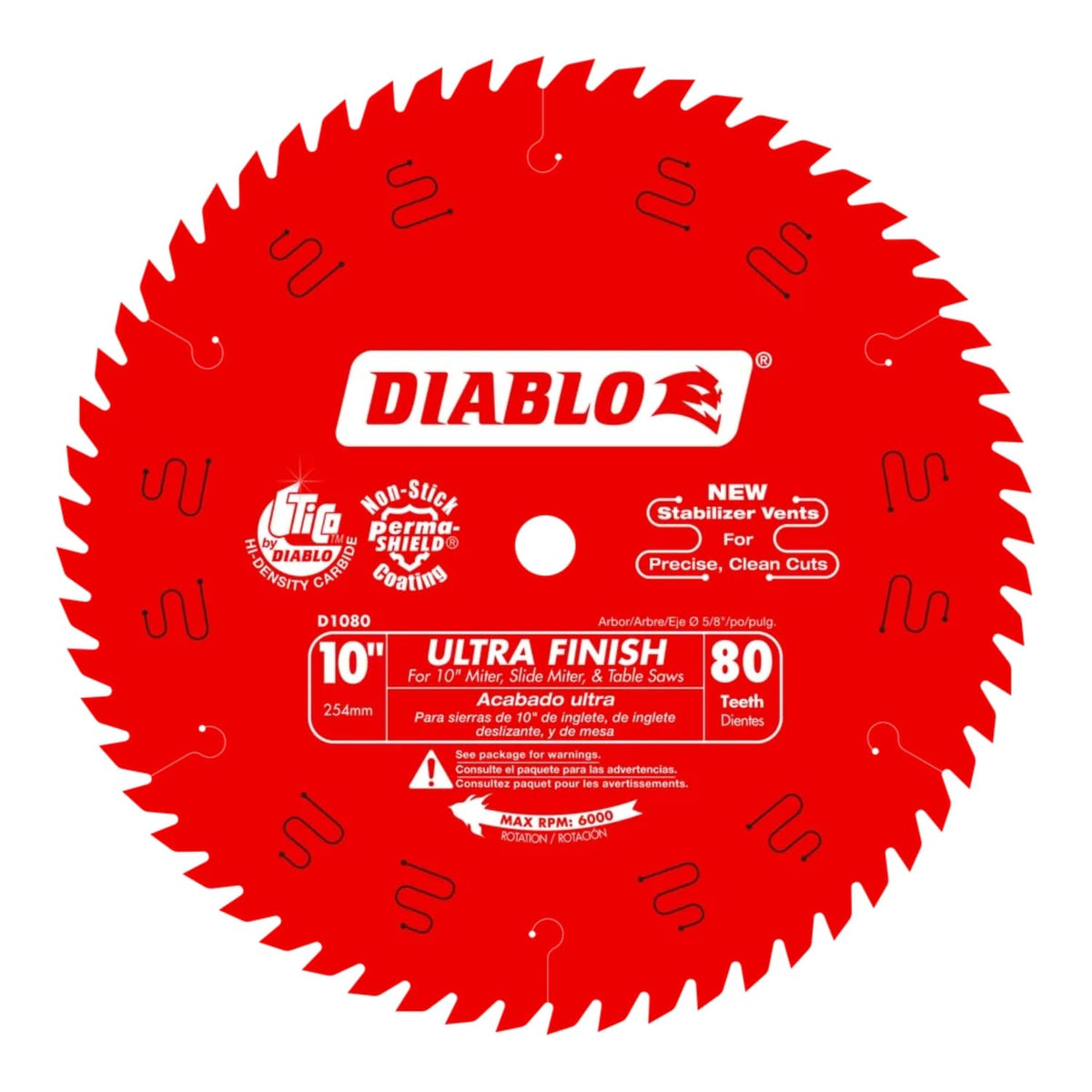 Diablo D1080X Ultra Finish blade for wood delivers ultra-smooth crosscuts for fine cabinetry.